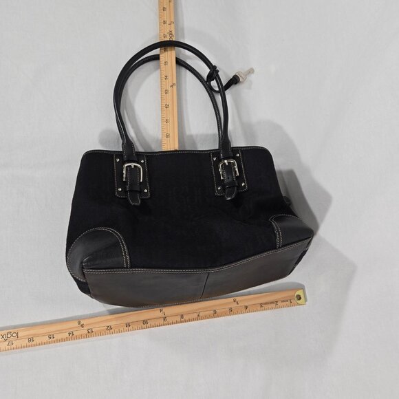 Vintage FOSSIL Y2K Whimsigoth BLACK Signature Canvas Leather Trim Shoulder Bag. - Picture 17 of 17